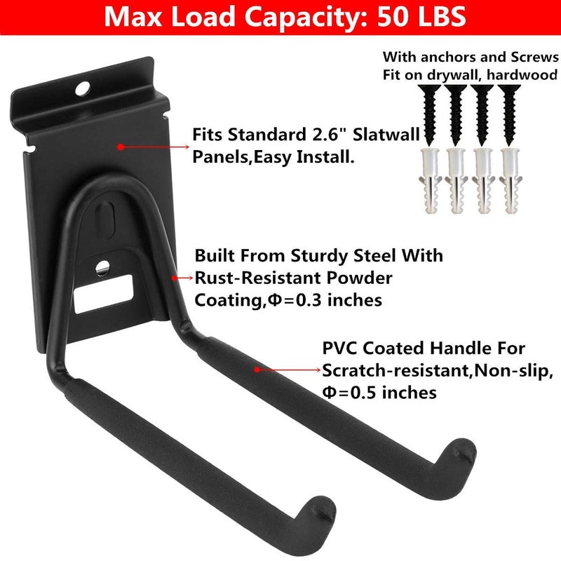 HOSKO Heavy Duty Garage Storage Slatwall Double Hooks for Ladders, Wall Mounted 9â€™â€™ Tool Holder Utility U Hanger Organizer for Bike Bicycle Garden Hose and Folding Chairs (Black) - Image 3